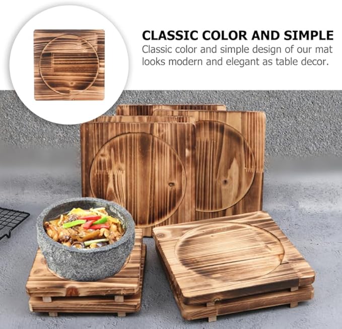 Unomor 2Pcs Heat Resistant Trivet Mats for Hot Pots and Dishes-Wooden Stone Bowl Place Mats with Rustic Charcoal Design Countertop Heat Protectors for Kitchen Use 7.87X7.87 Inches