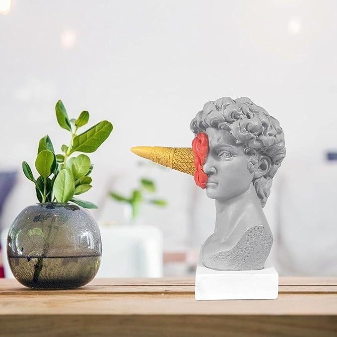 6.3 Inch Ice Cream David Head Resin Sculpture Statue for Living Room, Office, Bookshelf, Coffee Table Decorative Statues (red)