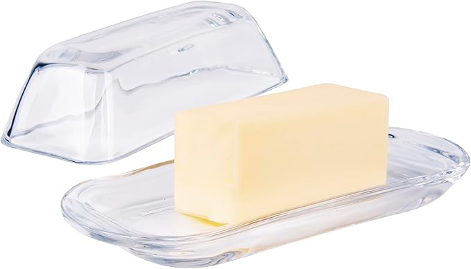 Kangaroo Decorative Clear Glass Butter Dish with Lid for Countertop & Refrigerator - Crystal Covered Butter Tray Storage Container Holder for Counter & Fridge