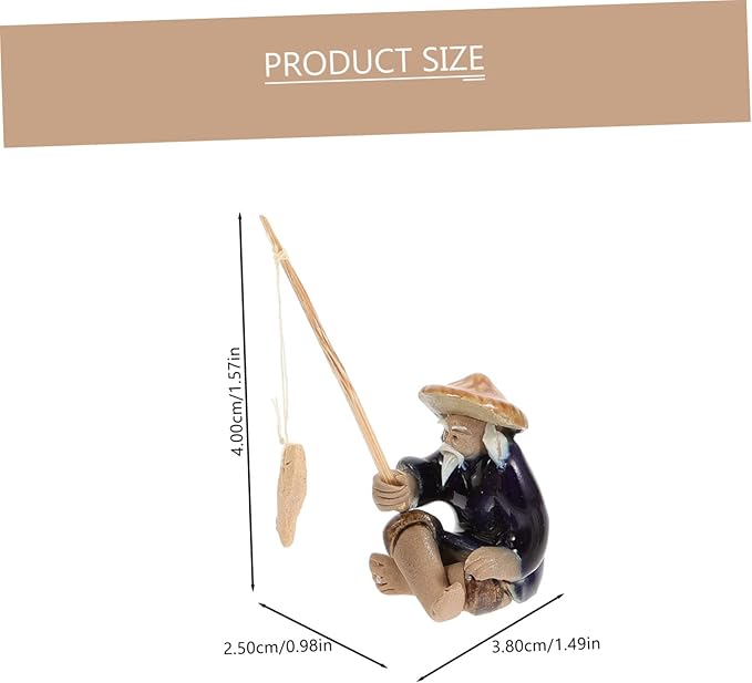 3Pcs Ceramic Miniature Fisherman Figurine Set for Fish Tank Garden Decoration Asian Fisherman Statues Detailed Craftsmanship for Aquatic Landscapes