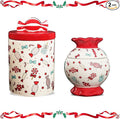 Christmas Cookie Jar with Lid, 2 Pcs Ceramic Candy Jar Canister, Ceramic Storage Jar Container, Decorative Xmas Cookie Container for Holiday Kitchen Counter Displays, Treats, and Gifts (L and M)