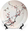 8 Inch Decorative Plate, Japanese Decor Porcelain Plate, Cherry Branches Flowers Buds and Birds Asian Print Ceramic Wall Hanging for Fine Dining For Upscale Events, Dinner Parties, Weddings, Catering