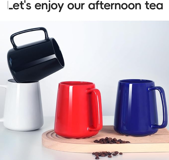Smilatte 24 OZ Large Coffee Mug, Nice Ceramic Boss Tea Cup with Big Handle for Dad Men Women, Unique Style For Any Kitchen, Black