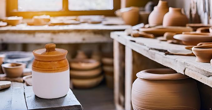 The Great Indian Bazaar Decorative Ceramic Jar With Lid For Kitchen Pantry Countertop Home Dining Table Accessories Condiment Pickle Spice Coffee Tea Caddy Sugar Salt Herbs Food Storage (White)