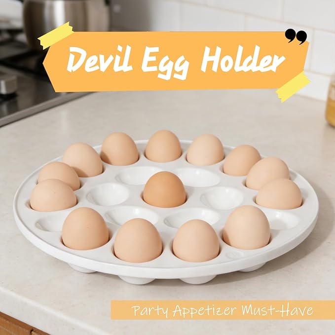 Cinf Ceramic Deviled Egg Containers Deviled Egg Platter Easter Gift Carrier Holder Trays with 22 Slots for Holiday Party and Home Kitchen,Dishwasher Safe,White (No lid included)