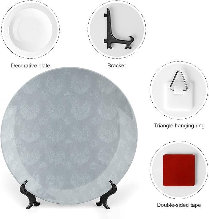 Christmas Fashion Plates for Display Geometric Damask Soft Blue Thibaut Kitchen Art Decoration Supplies Porcelain Dessert Plate Set with Display Stand Custom Gifts for Men Women, 6", 7", 8", 10"