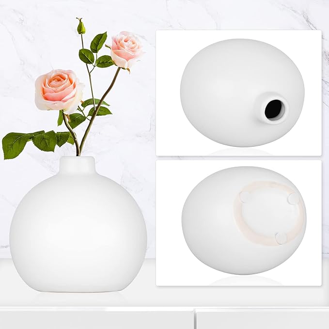 Ceramic Vase Small White Vase- Flower Vases for Home Decor, Dry Flower Vases for Modern Farmhouse, Living Room Decoration, Table Décor, Bookshelf, Mantle, Entryway (White)