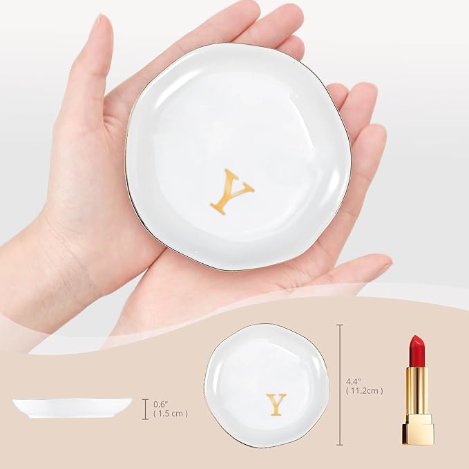 ProCase Ceramic Jewelry Tray, Initial Ring Dish Trinket Plate Engagement Gift, Small Personalized Monogram Ring Bowl for Wedding, White Decorative Jewelry Holder for Women Vanity -Letter Y