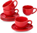 vicrays 6.5 oz Cappuccino Cups with Saucers, Set of 4, Ceramic Coffee Cup for Au Lait, Double shot, Latte, Cafe Mocha, Tea (Red)
