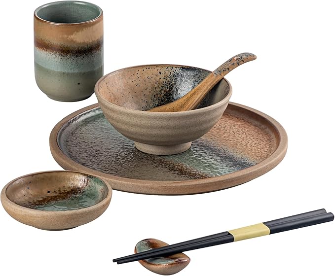 UNICASA Sushi Plate Set with Chopsticks & Sauce Dishes,Handcrafted Japanese Ceramic Dinnerware Set,Dishwasher Safe Sushi Dish -7 Pieces