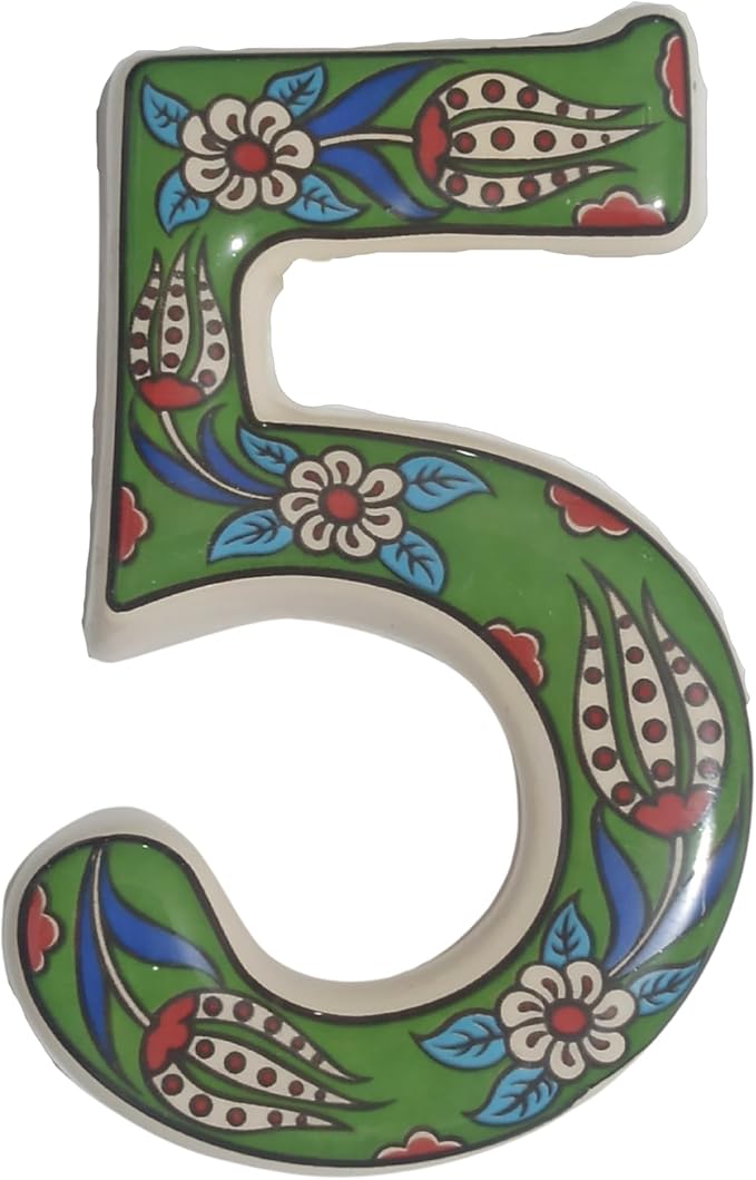 Large Ceramic Housewarming Sign Ceramic Address Plaque House Numbers Sign Door Personalized Coloured Decorative Hand Decoratede Housewarming Gifts Tulip Design 12 * 9 cm (Green, 5)