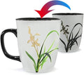 Funny Ceramic Magic Heat Color Changing Coffee Mug with Orchid Printing for Women Personalized White Green Tea Cup Large Mugs for Mom,Girl, Grandma and Man 16 oz