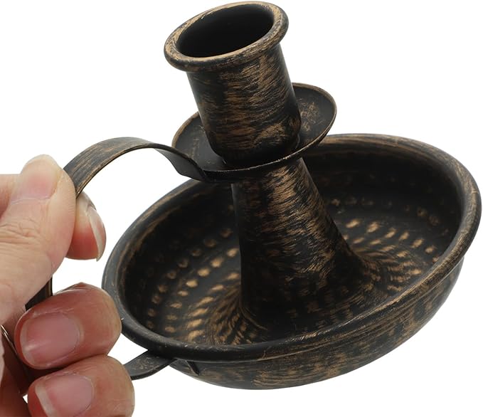 DECHOUS Vintage Candle Holder with Handle - Farmhouse Bronze Candlestick Holder Iron Candleholder for Dining Table, Wedding, Church, Rustic Home Centerpiece