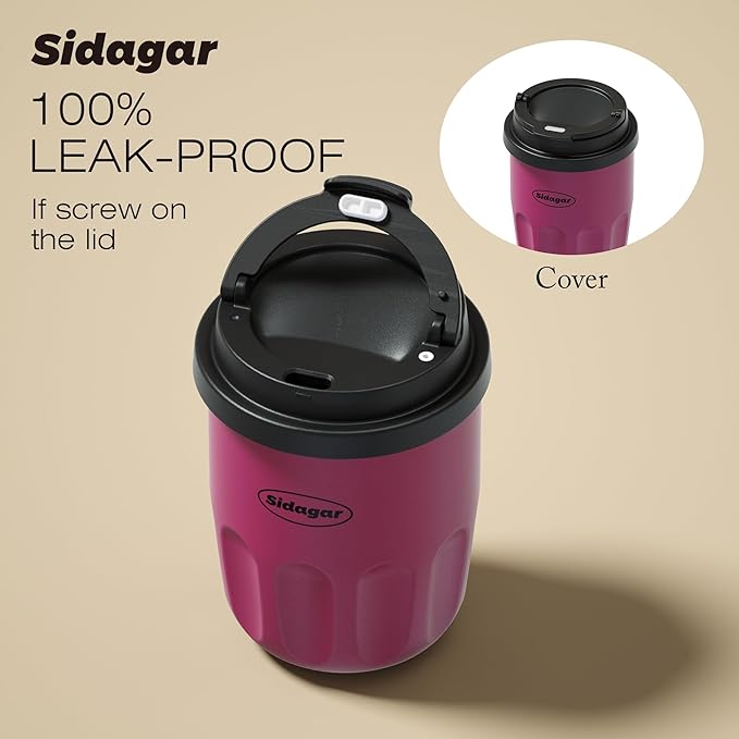 Travel Coffee Mug 10 oz Ceramic Lined Tumbler, Double Wall Stainless Steel Coffee Cup with Lid, Vacuum Spill Proof Mini Water Bottle, Insulated Thermal Mug for Home Office, Purple