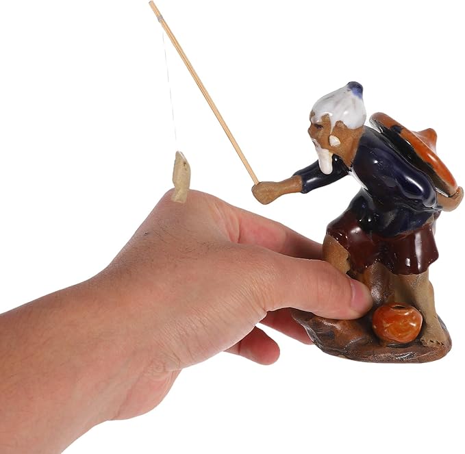 Operitacx 2pcs Miniature Fisherman Figurines Ceramic Asian Zen Garden Decoration for Aquarium and Bonsai Fish Tank Micro Landscape Outdoor Patio Sculptures