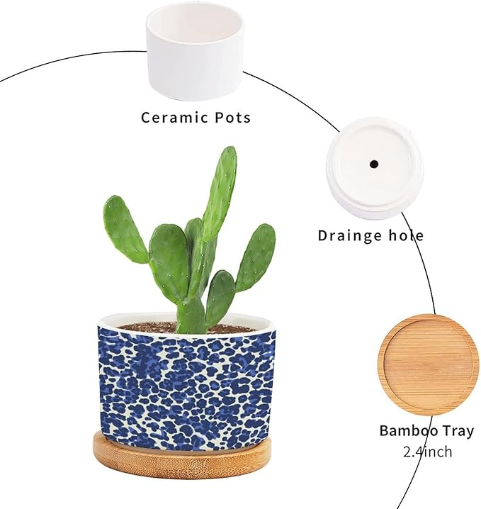 Leopard Purple and White Dot Ceramic Planters African Tribal Animal Print Flower Pots for Indoor Plants with Drainage Holes and Saucers Pot for Pots Outdoor Indoor Plants