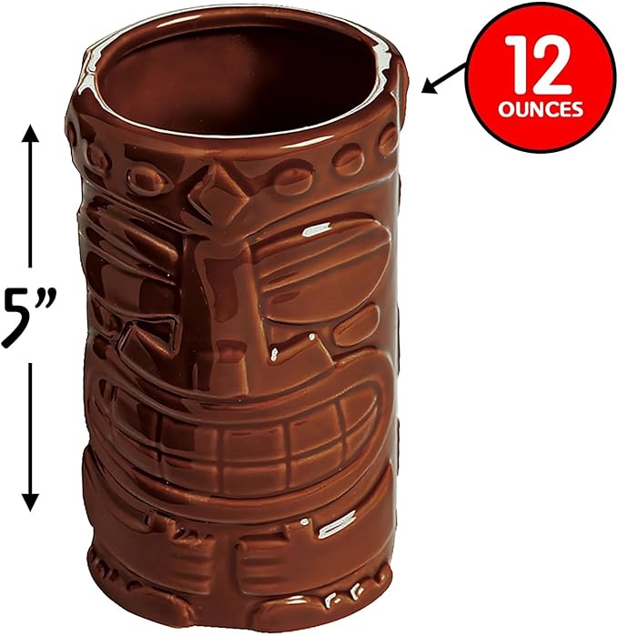 Fun Express Ceramic Tiki Tumbler Mugs (4 cup set) Luau Tropical Party Decorations