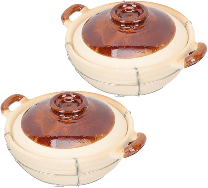 Ciieeo 2pcs Clay Casserole Dish Lid Single Handle Korean Stone Pot for Rice Soups Stews - Cookware for Home Cooking