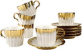 3.2oz Ceramic British Coffee Cup Set of 6, Italian Turkish Cappuccino Cups Porcelain Espresso Cups and Saucers with Gold Trim for Double Espresso Cappuccino Latte Mocha Tea