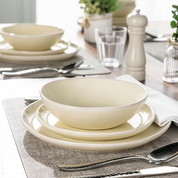 AmorArc Ceramic Dinnerware Sets,Handmade Reactive Glaze Stoneware Plates and Bowls Sets,Highly Scratch Resistant | Dishwasher & Microwave Safe Dishes Set,Service for 8 (24pc)