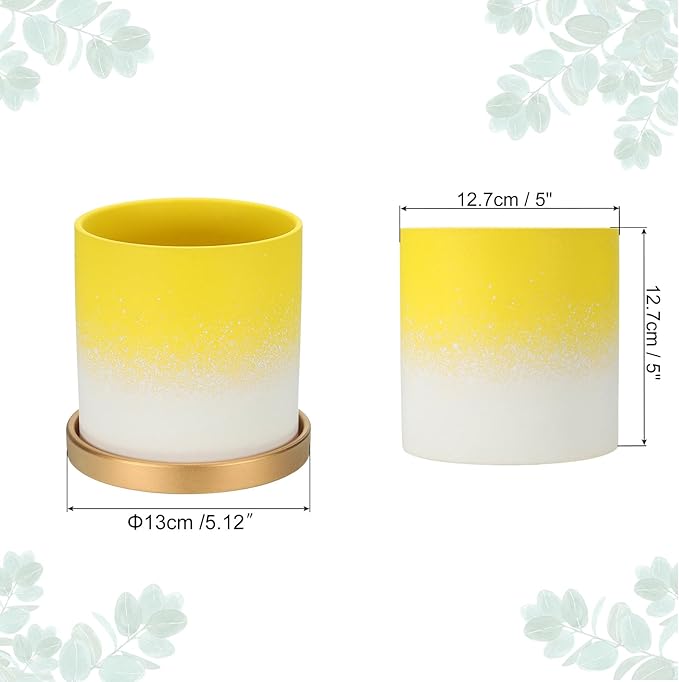 PATIKIL 5.12 Inch Ceramic Plant Pots, Modern Flower Planters Gradient with Drainage Holes for Decorate Home Indoor Plants Succulent Herb, Yellow