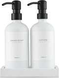 MaisoNovo Bathroom Soap Dispenser Set - Soap and Lotion Dispenser Set with White Soap Dispenser, Black Pumps & Concrete Tray