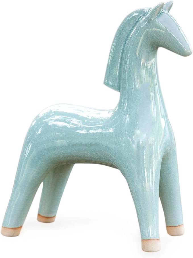 NOVICA Green Celadon Ceramic Sculpture, 10.75" Tall 'Elegant Equine'