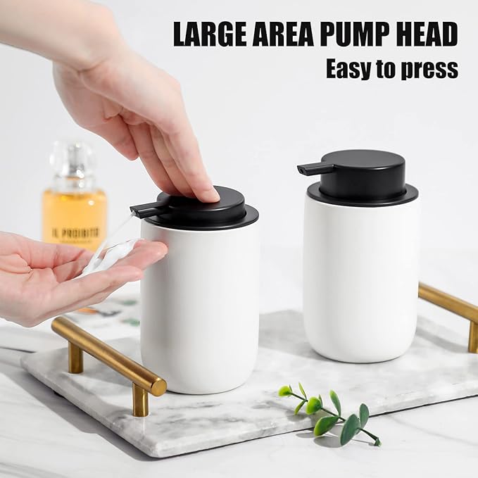 Hand Soap Dispenser for Bathroom Decro, Ceramic Liquid Pump Bottles Refillable Dish Dispenser for Kitchen Farmhouse Colleage Dorm, Matte White