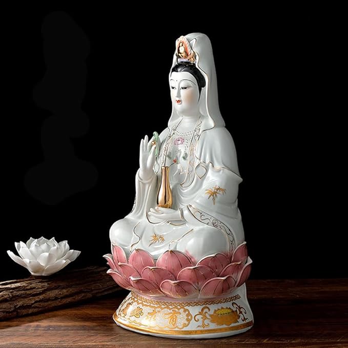 Guan Yin Statue Quan Yin Statue Buddhist Avalokiteshvara Kuanyin/Buddhism Statue on Lotus -Best Chinese Feng Shui Gifts (14 Inchs)