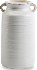 Ceramic Rustic Distressed White Flower Vase for Centerpieces, Kitchen, Office or Living Room (5.9''x10.2”)