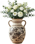 EFISPSS Ceramic Vintage Vase,Chinoiserie Rustic Farmhouse Floral Spring Decor for Home Decor Living Room Fireplace Office, Grey 8.4In