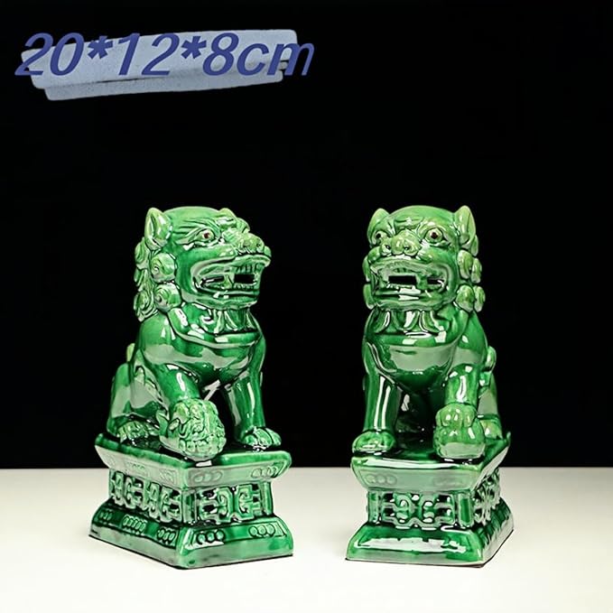 Chinese Style Decoration Ceramic Lions Pair Home Decorations Asian Art Desktop Feng Shui Ornaments Green