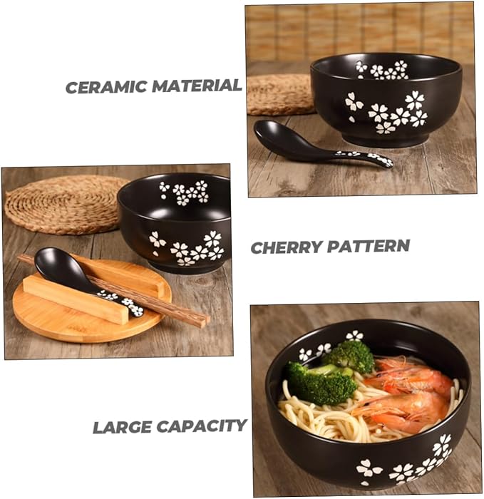Mobestech 1 Set Ceramic Noodle Bowl with Lid Japanese Style Soup Bowl for Kitchen Tableware for Serving Noodles Salads and More Easy to Clean