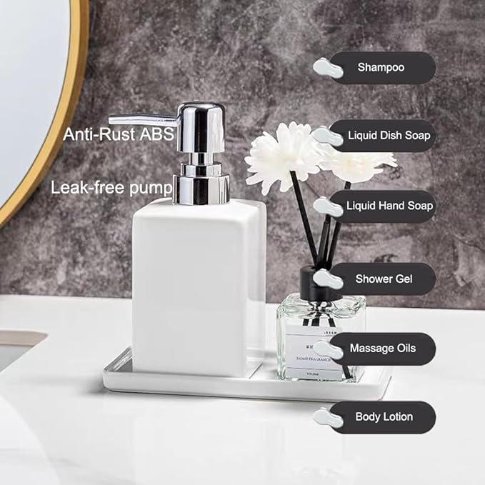11OZ White Soap Dispenser,Modern Marble Square Liquid Dish Countertop Lotion Hand Dispenser for Bathroom Kitchen Farmhouse Hotel