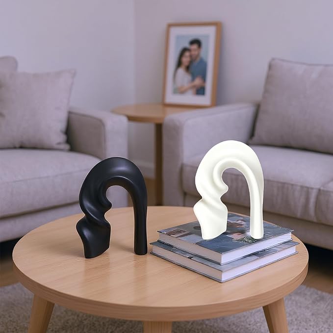 Zerzsy 2 Pack Ceramic Statues Figurine Decor, Modern Abstract Statue and Sculpture for Living Room Bedroom Bookshelf Coffee Table Display, Unique Gift Home Decor - Black White