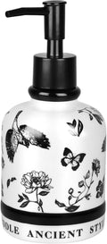 Vintage Ceramic Soap Dispenser, 14.2oz Mid-Century Modern with Flower and Bird Patterns - Refillable Lotion Bottle for Bathroom, Hand Soap Dispenser for Hotel