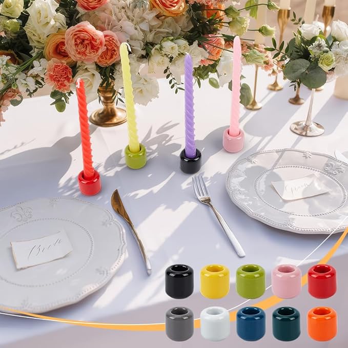 NBEADS 10 Pcs Ceramic Chime Candle Holder Set, 10 Colors Ceramic Candle Holder Handmade Candlestick Holder Set for Home Decor Dinning Wedding Party Aromatherapy Votive, Inner Diameter: 0.7inch