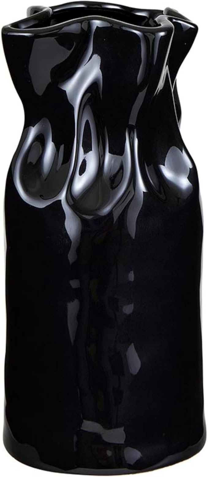 Santa Barbara Design Studio Pure Design Modern Cinched Ceramic Vase for Home Décor, 11" H, Glossy Black