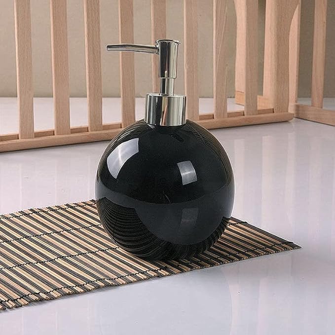 123Arts Ceramic Lotion Bottle Hand Soap Dispenser 18oz/550ml Black Round PUMP DISPENSER