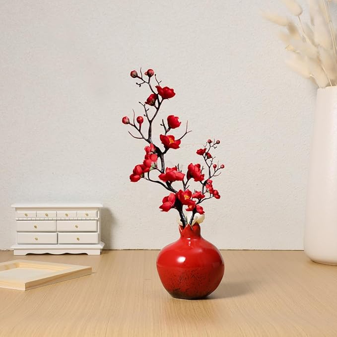 DECHOUS Small Ceramic Vase - Vintage Pomegranate Shape Flower Bud Vase Unique Aesthetic for Home Office Shelf Table Floral Arrangement, 3.3x2.7 Inch