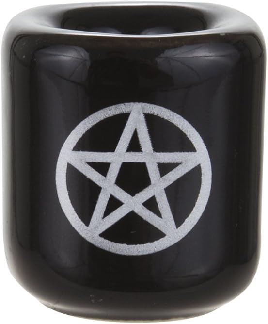 Mega Candles 5 pcs Ceramic Silver Pentacle Chime Ritual Spell Candle Holder - Black