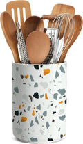 kitchen utensil holder,Extra Large Stable Terrazzo Marble Pattern Ceramic Utensil Crock,Vintage Farmhouse Kitchen Decor for Counter,for Housewarming,Wedding Gift 6.3"+4.7"(Marble Pattern)