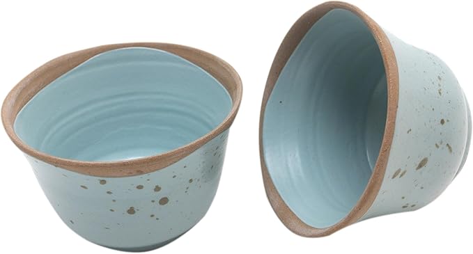NOVICA Artisan Handmade Ceramic Dessert Bowls in Java Pair Blue Indonesia Tableware Dinnerware Rustic [ 3.1in H x 5in Diam. 8 Oz.] ' Blue Bell' Pair