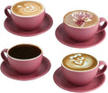 Yundu Matte Purple Cappuccino Cups Set of 4-10oz Ceramic Latte Mugs with Saucers, Elegant Espresso Cups for Coffee & Tea