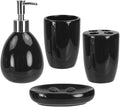 4-Piece Ceramic Bathroom Set (Black), By Home Basics | Contemporary Design Bathroom Accessory Sets | Accessories For Bathroom | Includes Soap Dish, Tumbler, Toothbrush Holder, and Lotion Dispenser