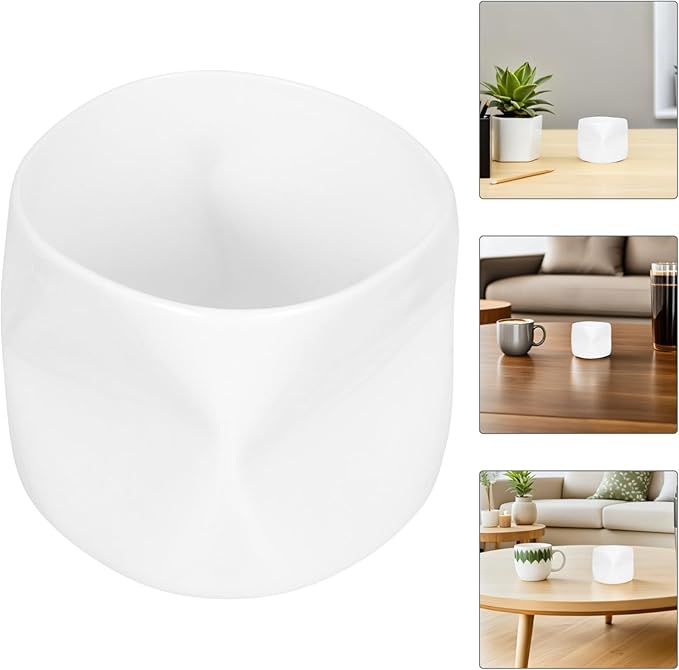 GLEAVI Mini Irregular Shaped Ceramic Teacup Versatile White Porcelain Bowl Candle Holder for Daily Use Home Decor and Festive Occasions