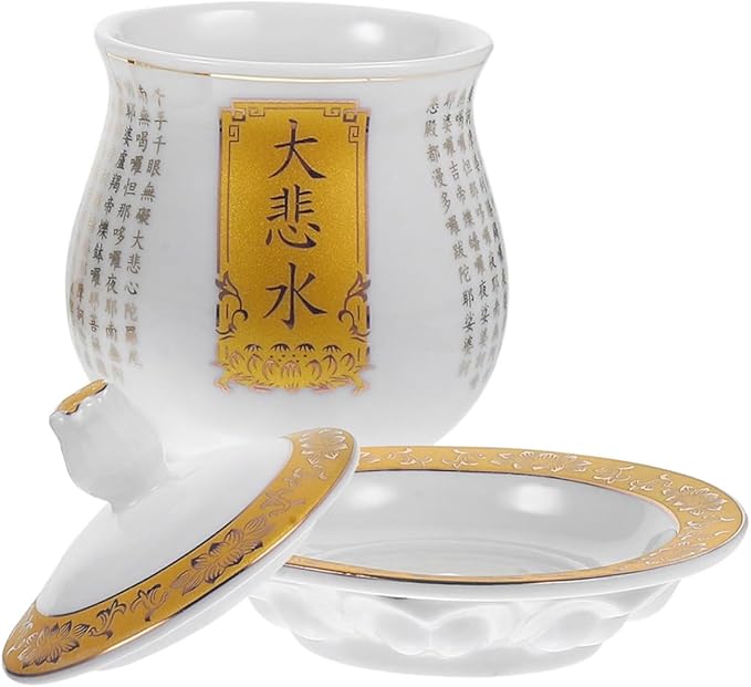 ABOOFAN Ceramic Offering Cup for Rituals Elegant Mug Decorative Chalice for Temple Ceremonies Engraved for East Asian Cultural Practices