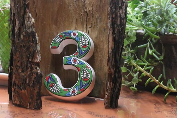 Large Ceramic Housewarming Sign Ceramic Address Plaque House Numbers Sign Door Personalized Coloured Decorative Hand Decoratede Housewarming Gifts Tulip Design 12 * 9 cm (Green, 3)