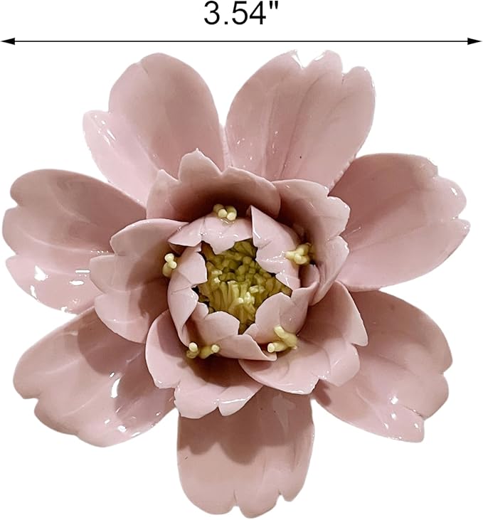 CEUYGT Handmade Ceramic Wall Flower Decor - Peony Home Wall Art, Perfect for Living Room, Bedroom, or Office Decoration Pink Peony 3.54"(Medium)