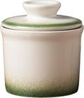 Stoneware Butter Crock with Lid, Ceramic Butter Dish with Water Line, Countertop Butter Keeper, Butter Holder for Countertop, Ombre Green